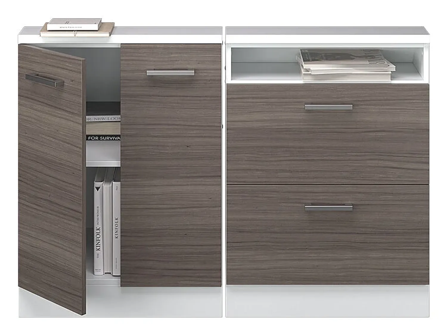 Vicco Armário de cozinha para sótão inclinado cinza nobre 120x46x81.6 r-line^ Móvel De Arrumação