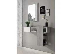 Consola|Dmora Armário de entrada 0, Entrada moderna com espelho, Armário com gaveta, Móvel bandeja de bolso, 100x27h75 cm, Cimento e Branco Cinzento