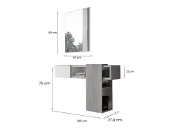 Consola|Dmora Armário de entrada 0, Entrada moderna com espelho, Armário com gaveta, Móvel bandeja de bolso, 100x27h75 cm, Cimento e Branco Cinzento