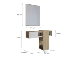 Dmora Armário de entrada Daba, Entrada de cabide, Composição para o átrio, Consola de armazenamento multifuncional, 100x31h75 cm, Carvalho e Branco^ Móvel De Entrada