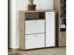 Dmora Armário de entrada Dafenagya, Entrada de cabide, Composição para o átrio, Consola de armazenamento multifuncional, 92x27h94 cm, Carvalho e Branco Castanho