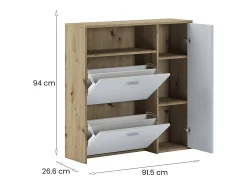 Dmora Armário de entrada Dafenagya, Entrada de cabide, Composição para o átrio, Consola de armazenamento multifuncional, 92x27h94 cm, Carvalho e Branco Castanho