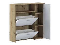 Dmora Armário de entrada Dafenagya, Entrada de cabide, Composição para o átrio, Consola de armazenamento multifuncional, 92x27h94 cm, Carvalho e Branco Castanho