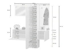 Dmora Armário de entrada Dcrescenz, Armário multifuncional com 3 portas, Cabide de parede com espelho, 170x35h190 cm,^ Móvel De Entrada