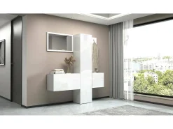 Dmora Armário de entrada Dcrescenz, Armário multifuncional com 3 portas, Cabide de parede com espelho, 170x35h190 cm,^ Móvel De Entrada