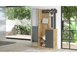 Dmora Armário de entrada Dgagn, Entrada de cabide, CompoSição para átrio, Consola de armazenamento multifunções, 114x38h180 cm, Carvalho e Antracite^ Móvel De Entrada