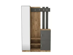 Dmora Armário de entrada Dgagn, Entrada de cabide, CompoSição para átrio, Consola de armazenamento multifunções, 114x38h180 cm, Carvalho e Antracite^ Móvel De Entrada