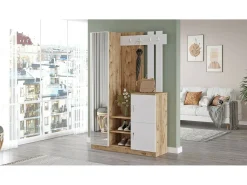 Sale Dmora Armário de entrada Dgagn, Entrada de cabide, Composição para o átrio, Consola de armazenamento multifuncional, 114x38h180 cm, Carvalho e Branco Castanho