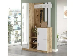 Sale Dmora Armário de entrada Dgagn, Entrada de cabide, Composição para o átrio, Consola de armazenamento multifuncional, 114x38h180 cm, Carvalho e Branco Castanho