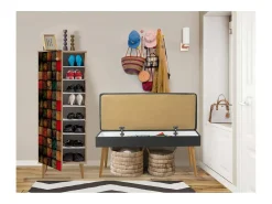 Outlet Dmora Armário de entrada Dgallett, Entrada de cabide, Composição para átrio, Console de armazenamento multifuncional, 50x38h135 cm, Carvalho e Antracite Castanho