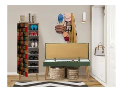 Dmora Armário de entrada Dgallett, Entrada de cabide, Composição para átrio, Consola de armazenamento multifunções, 50x38h135 cm, Carvalho e Verde^ Móvel De Entrada