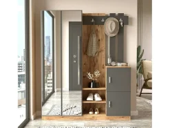 Móvel De Entrada|Dmora Armário de entrada Dgautier, Entrada de cabide, Composição para átrio, Consola de armazenamento multifunções, 147x38h180 cm, Carvalho e Antracite Castanho