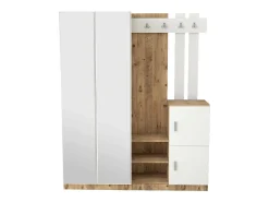 Dmora Armário de entrada Dgautier, Entrada de cabide, Composição para átrio, Consola de armazenamento multifunções, 147x38h180 cm, Carvalho e Branco^ Móvel De Entrada