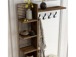 Móvel De Entrada|Dmora Armário de entrada Dghilard, Entrada de cabide, ComposiçãoPara átrio, Consola de armazenamento multifunções, 90x35h200 cm, Noz e Branco Castanho