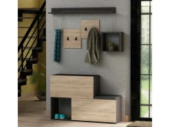 Dmora Armário de entrada Dgiorgin, Entrada de cabide, Composição para átrio, Consola de armazenamento multifunções, 120x17h76 cm, Antracite e Carvalho^ Móvel De Entrada