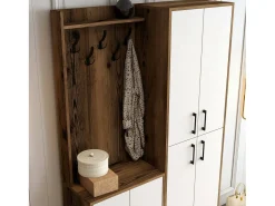 Dmora Armário de entrada Dgottard, EntradaCabide, Composição do átrio, Consola de armazenamento multifunções, 120x35h200 cm, Nogueira e Branco^ Móvel De Entrada