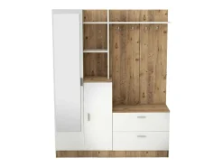 Móvel De Entrada*Dmora Armário de entrada Dmasiell, Entrada para cabides, Composição para átrio, Consola de armazenamento multifunções, 140x37h182 cm, Carvalho e Branco Castanho