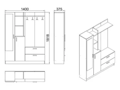 Móvel De Entrada*Dmora Armário de entrada Dmasiell, Entrada para cabides, Composição para átrio, Consola de armazenamento multifunções, 140x37h182 cm, Carvalho e Branco Castanho