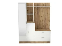 Móvel De Entrada*Dmora Armário de entrada Dmasiell, Entrada para cabides, Composição para átrio, Consola de armazenamento multifunções, 140x37h182 cm, Carvalho e Branco Castanho