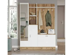 Móvel De Entrada*Dmora Armário de entrada Dmasiell, Entrada para cabides, Composição para átrio, Consola de armazenamento multifunções, 140x37h182 cm, Carvalho e Branco Castanho
