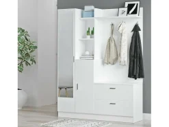 Sale Dmora Armário de entrada Dmasiell, Entrada do cabide, Composição do átrio, Consola de armazenamento multifunções, 140x37h182 cm, Branco