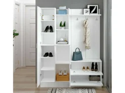 Sale Dmora Armário de entrada Dmasiell, Entrada do cabide, Composição do átrio, Consola de armazenamento multifunções, 140x37h182 cm, Branco