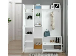 Sale Dmora Armário de entrada Dmasiell, Entrada do cabide, Composição do átrio, Consola de armazenamento multifunções, 140x37h182 cm, Branco