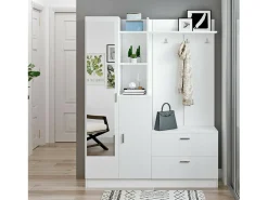 Sale Dmora Armário de entrada Dmasiell, Entrada do cabide, Composição do átrio, Consola de armazenamento multifunções, 140x37h182 cm, Branco