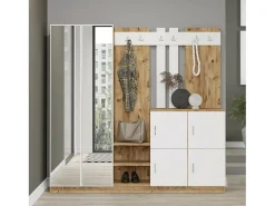 Dmora Armário de entrada Dnikolao, Entrada de cabide, Composição para o átrio, ConsolePorta-luvas multifunções, 187x38h180 cm, Carvalho e Branco Castanho