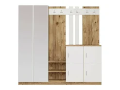 Dmora Armário de entrada Dnikolao, Entrada de cabide, Composição para o átrio, ConsolePorta-luvas multifunções, 187x38h180 cm, Carvalho e Branco Castanho