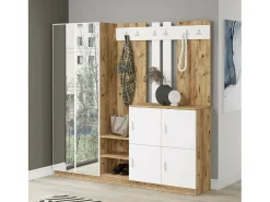 Dmora Armário de entrada Dnikolao, Entrada de cabide, Composição para o átrio, ConsolePorta-luvas multifunções, 187x38h180 cm, Carvalho e Branco Castanho