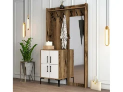Móvel De Entrada*Dmora Armário de entrada Dperron, Entrada de cabide, Composição para átrio, Consola de armazenamento multifuncional, 120x35h200 cm, Nogueira e Branco Castanho