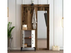 Móvel De Entrada*Dmora Armário de entrada Dperron, Entrada de cabide, Composição para átrio, Consola de armazenamento multifuncional, 120x35h200 cm, Nogueira e Branco Castanho
