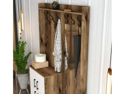 Móvel De Entrada*Dmora Armário de entrada Dperron, Entrada de cabide, Composição para átrio, Consola de armazenamento multifuncional, 120x35h200 cm, Nogueira e Branco Castanho