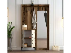 Online Dmora Armário de entrada Dperron, Entrada de cabide, Composição para átrio, Consola de armazenamento multifuncional, 120x35h200 cm, Nogueira e Branco Castanho