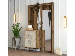 Online Dmora Armário de entrada Dperron, Entrada de cabide, Composição para átrio, Consola de armazenamento multifuncional, 120x35h200 cm, Nogueira e Branco Castanho