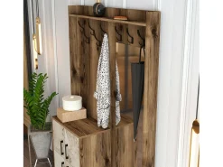Online Dmora Armário de entrada Dperron, Entrada de cabide, Composição para átrio, Consola de armazenamento multifuncional, 120x35h200 cm, Nogueira e Branco Castanho