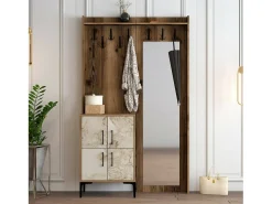 Online Dmora Armário de entrada Dperron, Entrada de cabide, Composição para átrio, Consola de armazenamento multifuncional, 120x35h200 cm, Nogueira e Branco Castanho