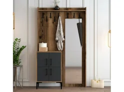 Sale Dmora Armário de entrada Dperron, Entrada do cabide, Composição do átrio, Console da portaAobjetos multifuncionais, 120x35h200 cm, Noz e Antracite Castanho