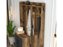 Sale Dmora Armário de entrada Dperron, Entrada do cabide, Composição do átrio, Console da portaAobjetos multifuncionais, 120x35h200 cm, Noz e Antracite Castanho