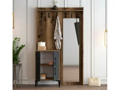 Sale Dmora Armário de entrada Dperron, Entrada do cabide, Composição do átrio, Console da portaAobjetos multifuncionais, 120x35h200 cm, Noz e Antracite Castanho