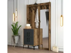 Sale Dmora Armário de entrada Dperron, Entrada do cabide, Composição do átrio, Console da portaAobjetos multifuncionais, 120x35h200 cm, Noz e Antracite Castanho