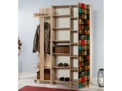 Best Dmora Armário de entrada Dpionett, Entrada de cabide, Composição para o átrio, Console de armazenamento multifuncional, 135x36h194 cm, Carvalho e Multicolorido Castanho