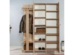 Best Dmora Armário de entrada Dpionett, Entrada de cabide, Composição para o átrio, Console de armazenamento multifuncional, 135x36h194 cm, Carvalho e Multicolorido Castanho