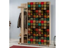 Best Dmora Armário de entrada Dpionett, Entrada de cabide, Composição para o átrio, Console de armazenamento multifuncional, 135x36h194 cm, Carvalho e Multicolorido Castanho
