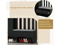 Móvel De Entrada*ModernLuxe Armário de entrada multifuncional - com bengaleiro e banco para guardar sapatos - MDF - Preto