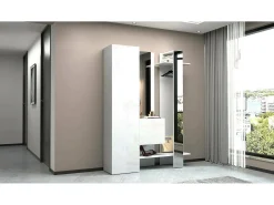 Móvel De Entrada|Dmora Armário de entradaDcriscion, Armário multifuncional com 2 portas, Cabide de parede com 2 espelhos, 140x35h190 cm, Branco