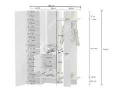 Móvel De Entrada|Dmora Armário de entradaDcriscion, Armário multifuncional com 2 portas, Cabide de parede com 2 espelhos, 140x35h190 cm, Branco