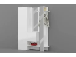 Móvel De Entrada|Dmora Armário de entradaDcriscion, Armário multifuncional com 2 portas, Cabide de parede com 2 espelhos, 140x35h190 cm, Branco