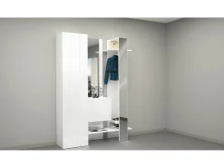 Móvel De Entrada|Dmora Armário de entradaDcriscion, Armário multifuncional com 2 portas, Cabide de parede com 2 espelhos, 140x35h190 cm, Branco
